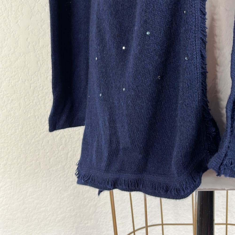 Rani Arabella Cashmere Fringe Open Front Swarovski Rhinestone Cardigan Loro Pian - Picture 4 of 10